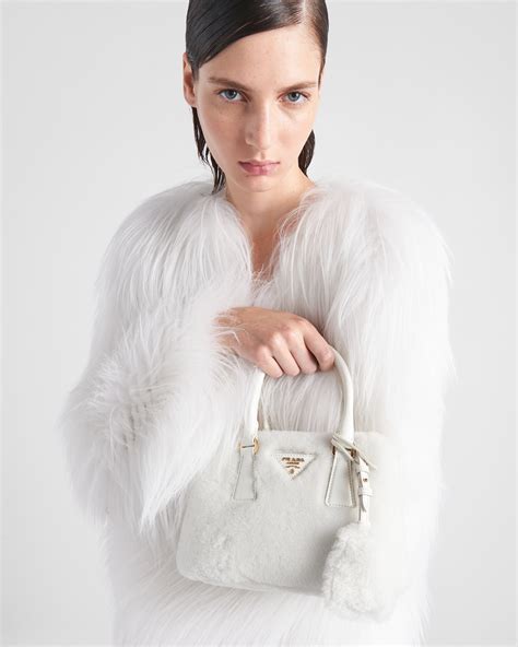 White Prada Galleria Shearling Mini